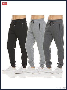Men's 3-Pack Fleece Joggers with Zipper Pockets, Athletic Sweatpants, S-3XL